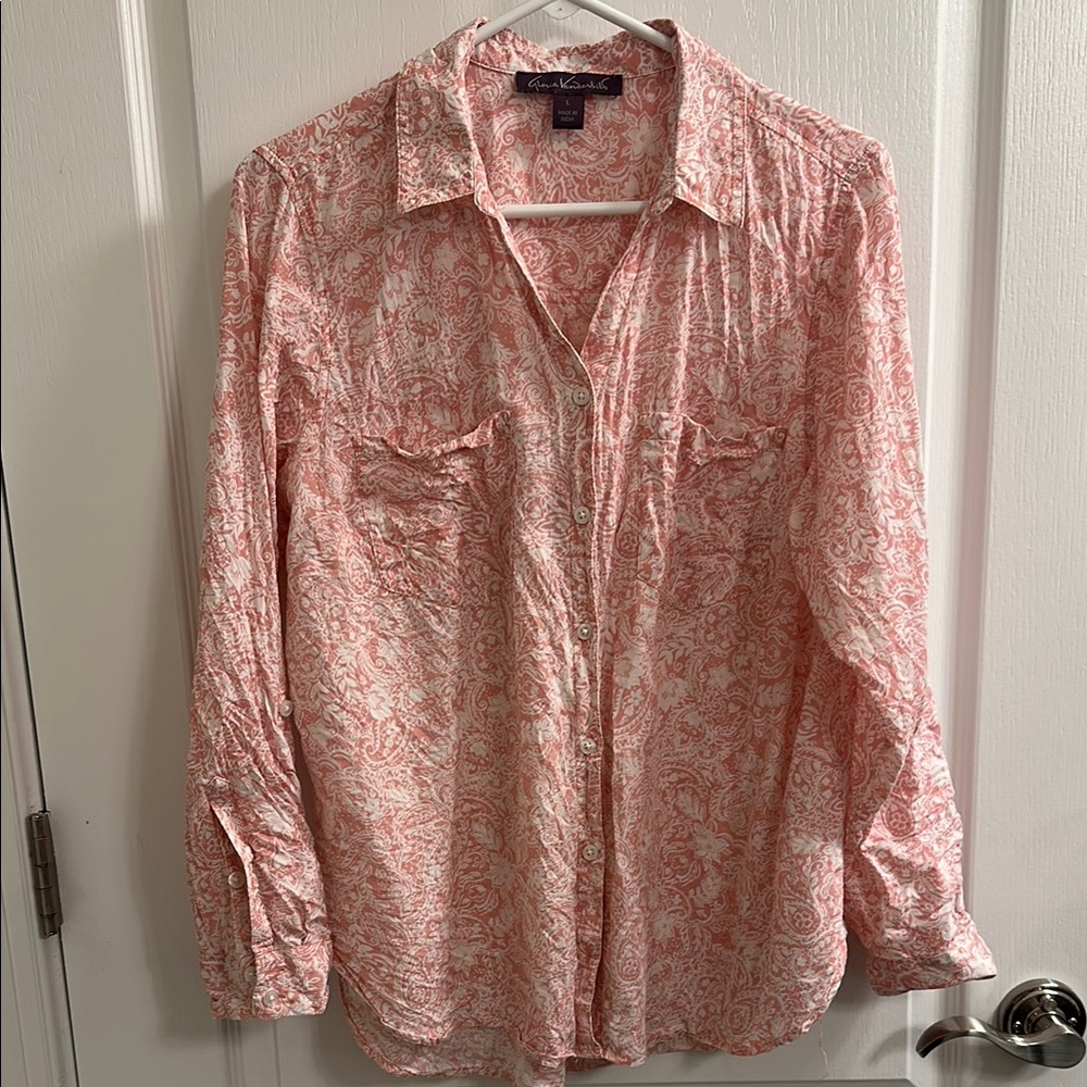 Gloria Vanderbilt Pink and White Paisley Blouse
